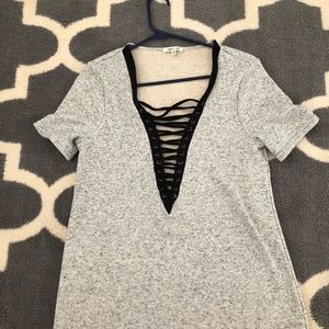 Cute grey lace up v neck *NEVER WORN